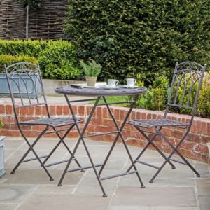 Buramo Outdoor Metal Bistro Set In Distressed Brown