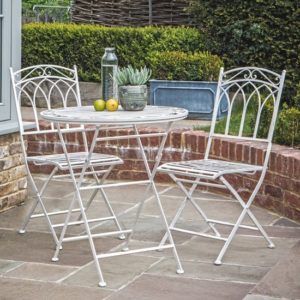 Buramo Outdoor Metal Bistro Set In Distressed White