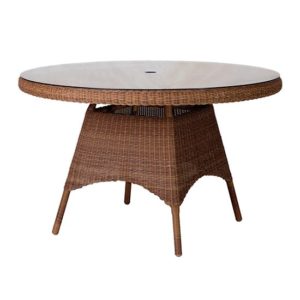 Sanmo Outdoor Round 1200mm Glass Top Dining Table In Red Pine