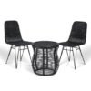 Rybnik Rattan Bistro Set In Black With 2 Puqi Black Dining Chairs