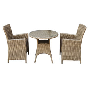 Derya Glass Top 70cm Bistro Table With 2 High Back Chairs