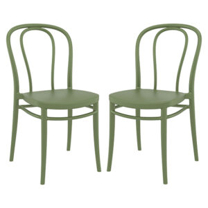 Victor Olive Green Polypropylene Dining Chairs In Pair