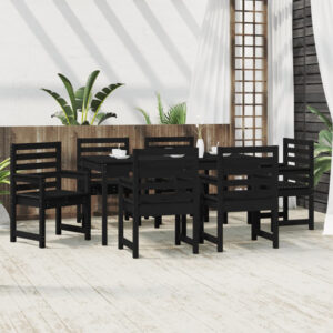 Carson Solid Wood Pine 7 Piece Garden Dining Set In Black