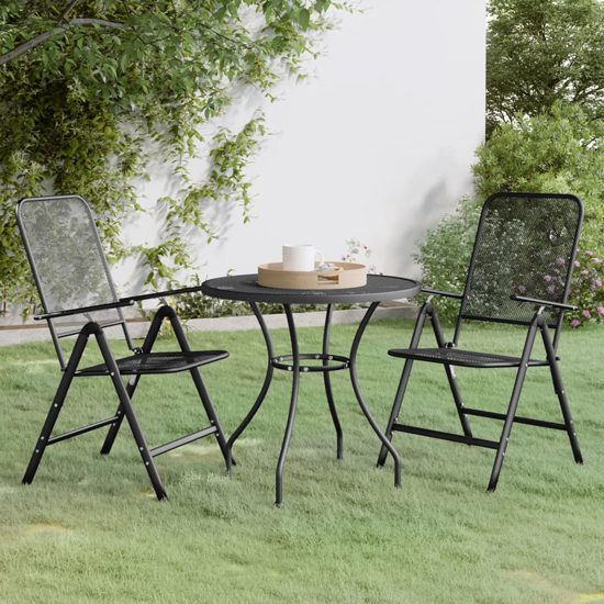 Dania Large Round Metal Mesh 3 Piece Dining Set In Anthracite