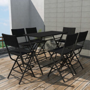 Esher Outdoor Rattan 7 Piece Folding Dining Set In Black