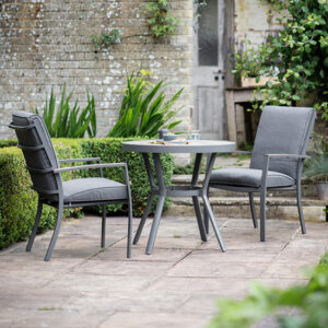 Mili Aluminium Bistro Set With Highback Chairs In Grey