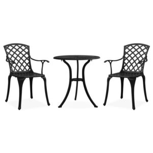 Shelton Cast Aluminium 3 Piece Bistro Set In Black