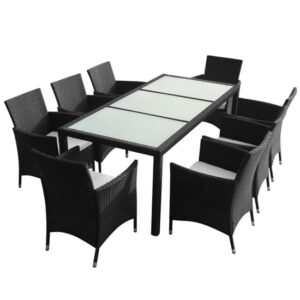 Truro Rattan 9 Piece Outdoor Dining Set with Cushions In Black