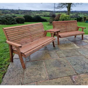 Vail Angled Tray Timber 6 Seater Bench Set In Brown