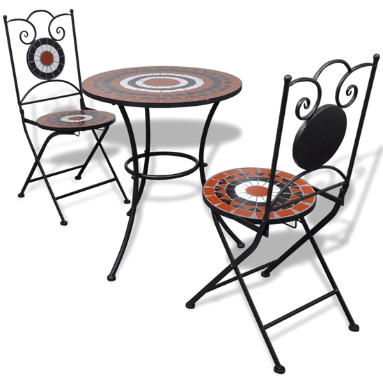 Gino Ceramic Tile Top Bistro Set Round In Terracotta And White