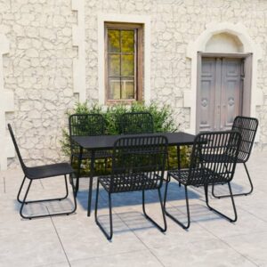 Laredo Medium Rattan And Glass 7 Piece Dining Set In Black