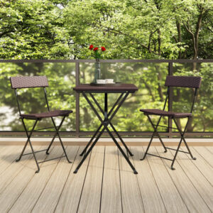 Newkirk Poly Rattan 3 Piece Folding Bistro Set In Brown