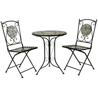 Garden 2 Seater Wrought Iron Bistro Set with Blue Mosaic