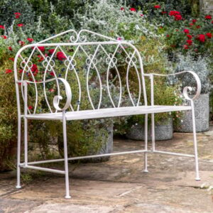 Matura Outdoor Metal Garden Seating Bench In Vanilla