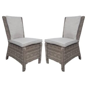 Abobo High Back Armless Fine Grey Fabric Dining Chair In Pair