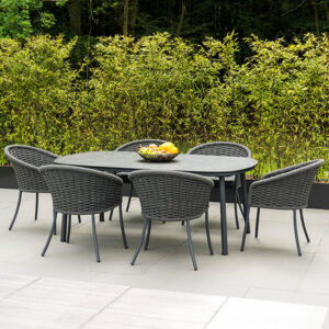 Crod Outdoor 2000mm Roble Dining Table With 6 Chairs In Grey