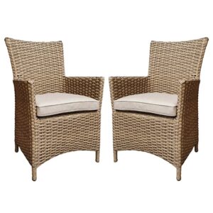 Derya Natural Wicker High Back Dining Chairs In Pair