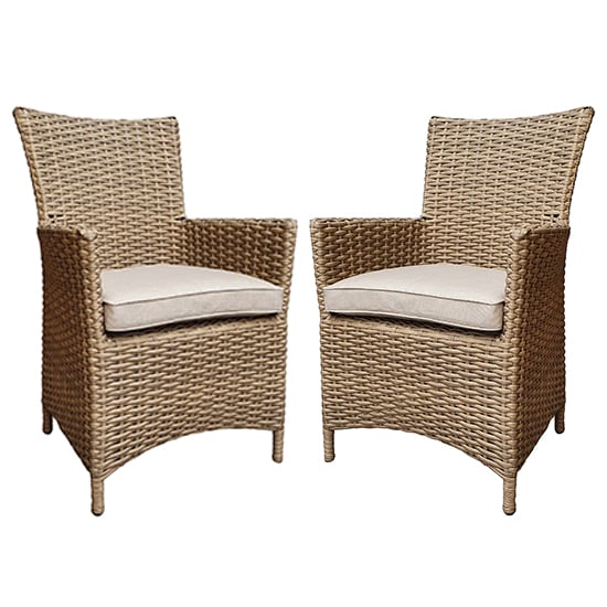 Derya Natural Wicker High Back Dining Chairs In Pair