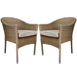 Derya Natural Wicker Stacking Dining Chairs In Pair