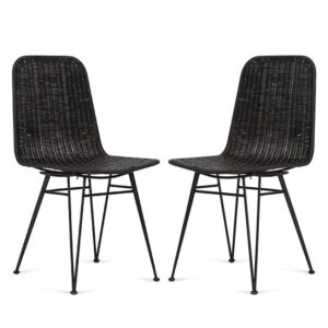 Puqi Black Rattan Dining Chairs In Pair