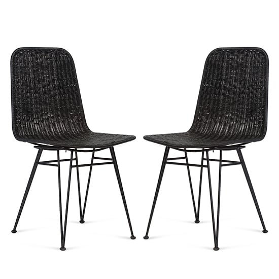 Puqi Black Rattan Dining Chairs In Pair