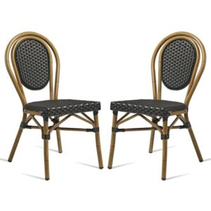 Toller Outdoor Black Aluminium Cane Effect Dining Chair In Pair