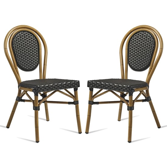 Toller Outdoor Black Aluminium Cane Effect Dining Chair In Pair