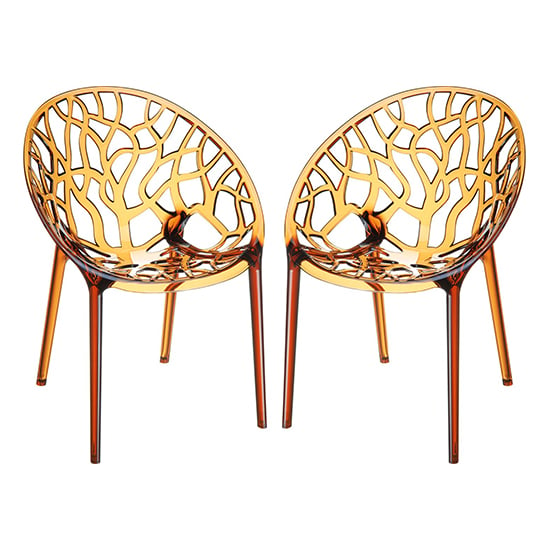 Cancun Amber Clear Polycarbonate Dining Chairs In Pair