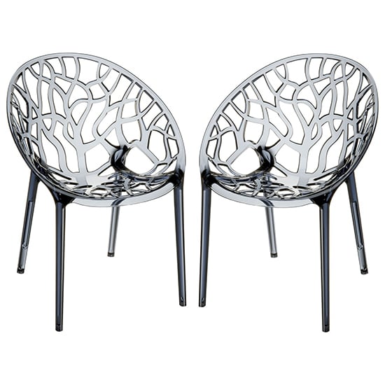 Cancun Smoked Grey Clear Polycarbonate Dining Chairs In Pair