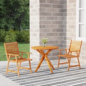 Galena Solid Wood 3 Piece Round Garden Dining Set In Acacia