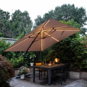 Hawo Lumen LED Square Cantilever Parasol In Dark Grey