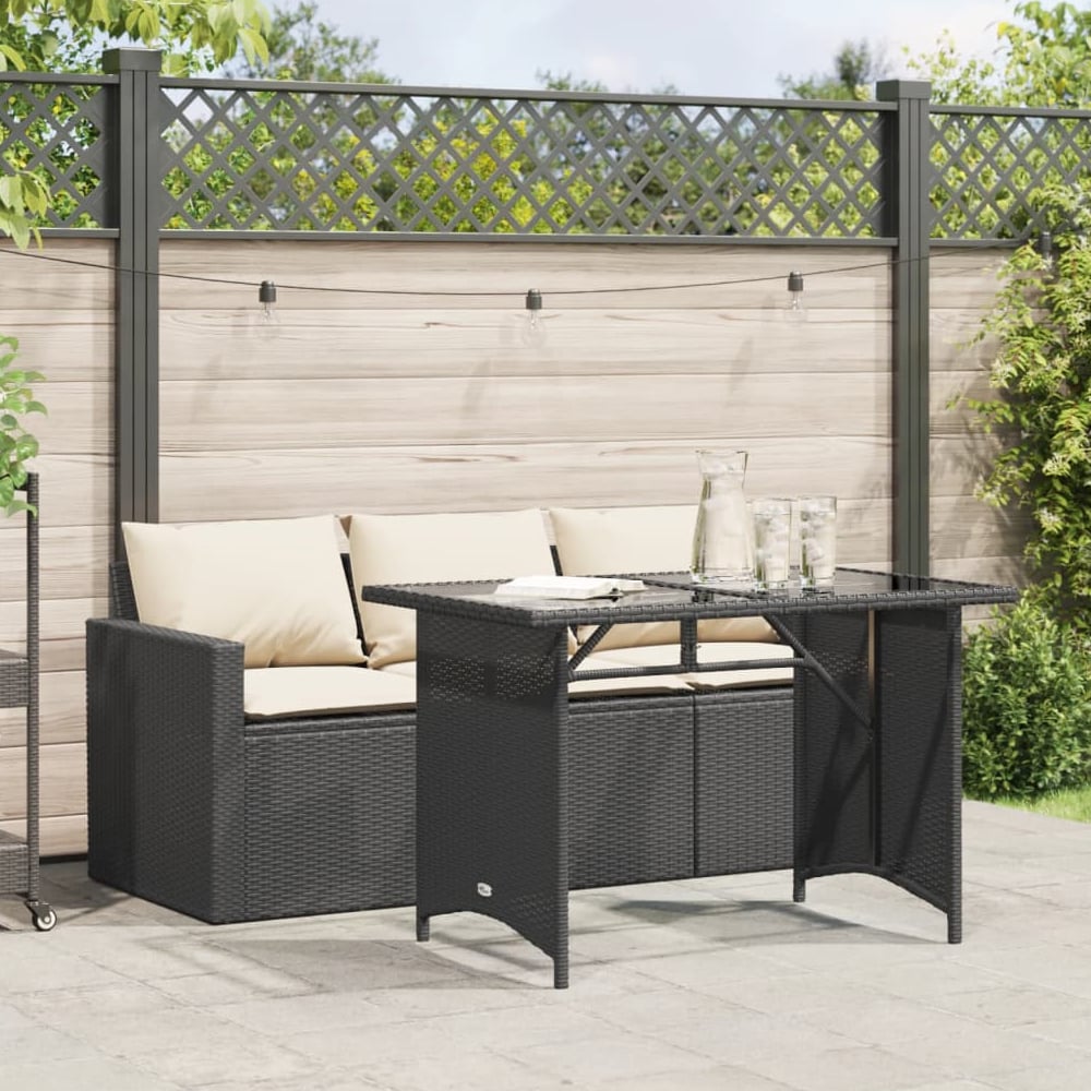 Ponce Rattan Glass Outdoor 3 Seater Dining Set In Black Cream