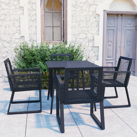 Santiago Small PVC Rattan 5 Piece Outdoor Dining Set In Black