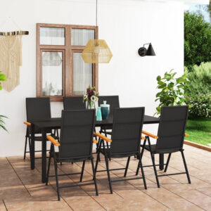 Sarnia Large Aluminium 7 Piece Dining Set In Black And Brown