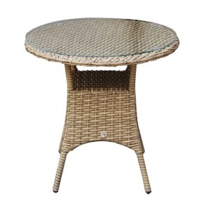 Derya Glass Top 70cm Wicker Bistro Dining Table In Natural