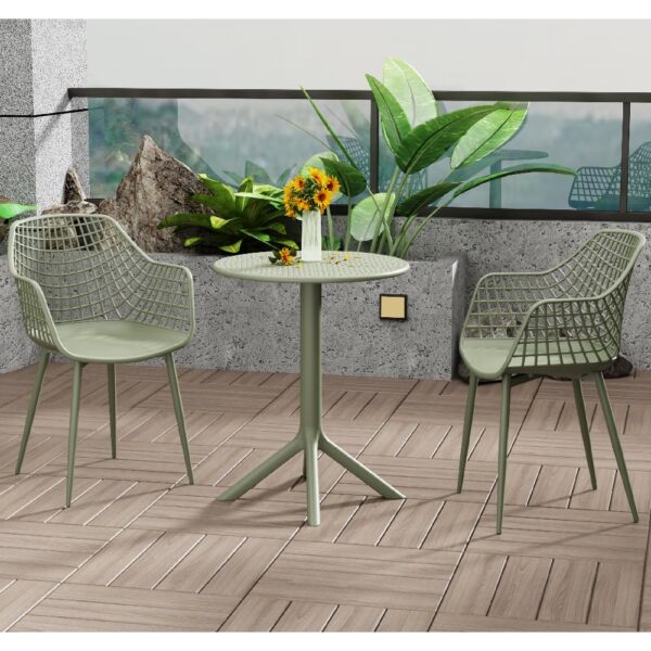 Gallipolis Metal Bistro Dining Table With 2 Chairs In Green