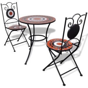 Gino Ceramic Tile Top Bistro Set Round In Terracotta And White