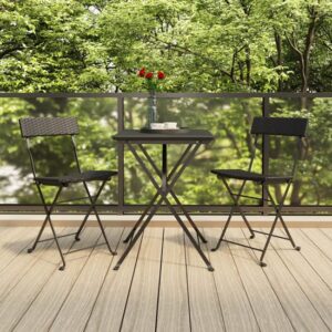 Newkirk Poly Rattan 3 Piece Folding Bistro Set In Black