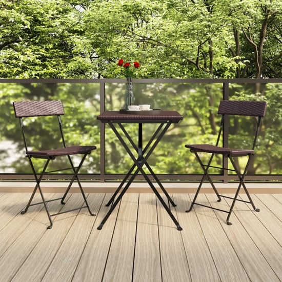 Newkirk Poly Rattan 3 Piece Folding Bistro Set In Brown