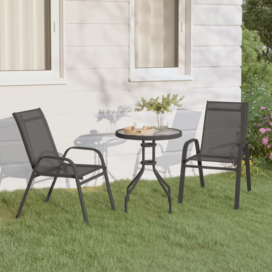 Okanogan Glass And Steel 3 Piece Bistro Set In Grey