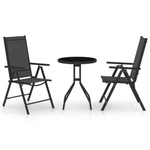 Ontario Glass And Textilene 3 Piece Bistro Set In Black