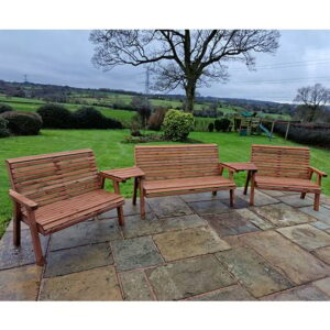 Vail Angled Tray Timber 7 Seater Bench Set In Brown