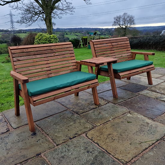 Vail Straight Tray 4 Seater Bench Set With Green Cushions