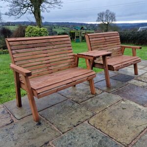 Vail Straight Tray Timber 4 Seater Bench Set In Brown