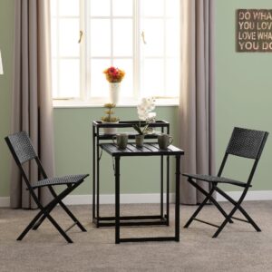 Fontana Metal Foldaway 3 Piece Bistro Set In Black