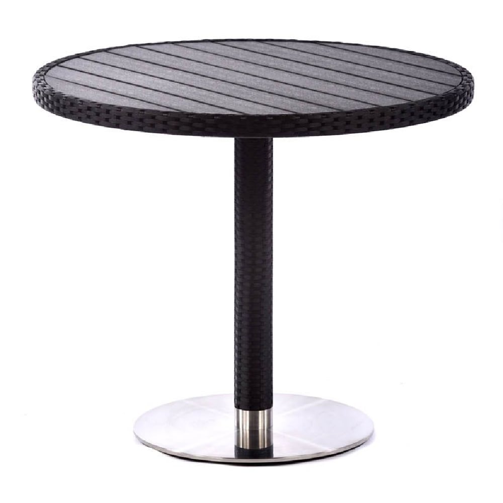 Marfa Rattan Outdoor Round Dining Table In Black Weave